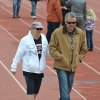 Cathy Allison and Jeff Villi take the long walk around the Tiger Stadium track.